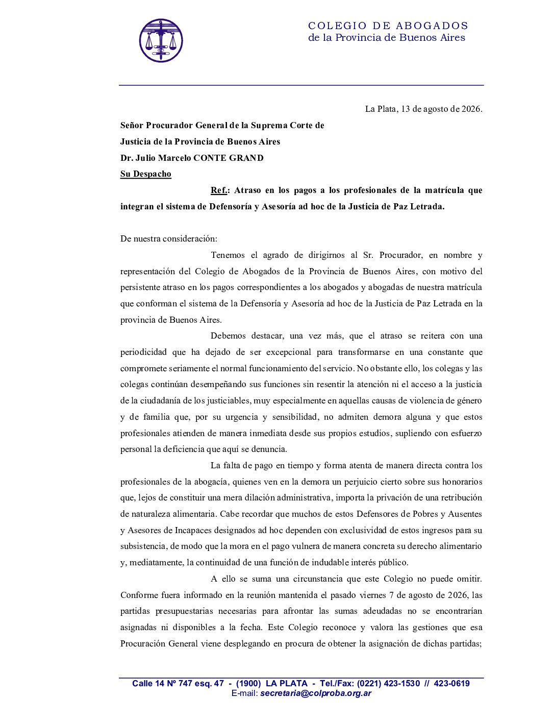 NOTA A PROCURADOR – Honorar Ad Hoc